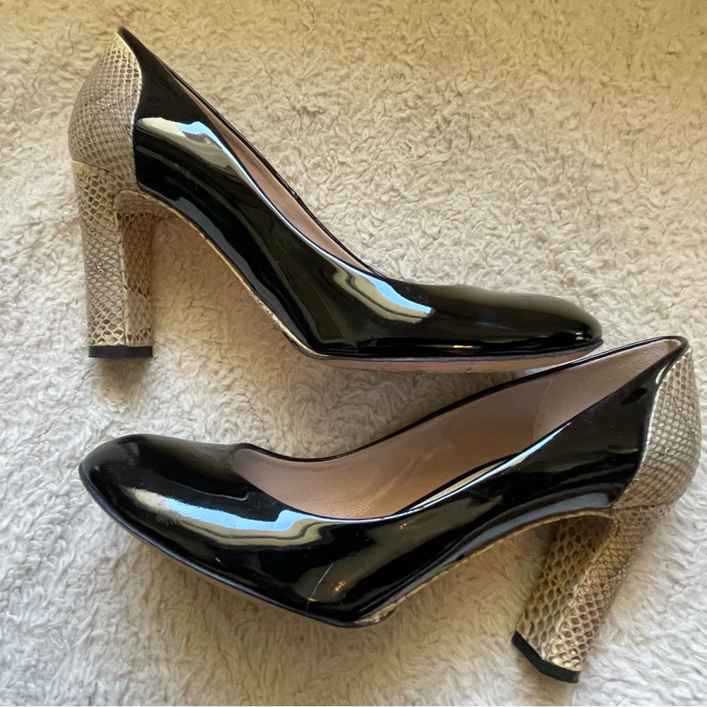 Chloe black patent leather snakeskin heels, size 6